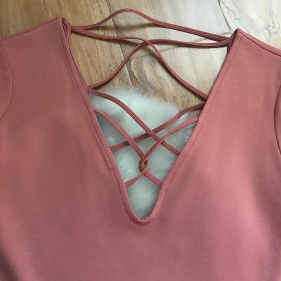 Forever 21 Blush Criss Cross Long Sleeve Bodysuit - Picture 2 of 5